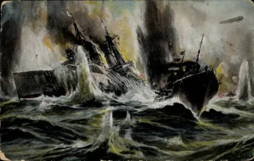 Künstler Ak Stöwer, Willy, Deutsche Kriegsschiffe in der Seeschlacht bei Helgoland, Zeppelin, I. WK