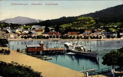 Ak Gmunden am Traunsee Salzkammergut Oberösterreich, Salzkammergut,  Schiffslände, Dampfschiff, H