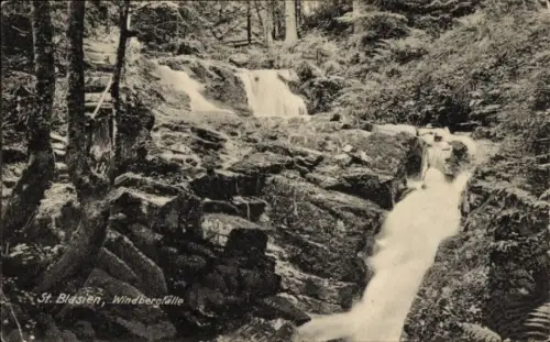Ak St. Blasien im Schwarzwald, Wasserfälle, Felsen, Bäume,  Windbergfälle