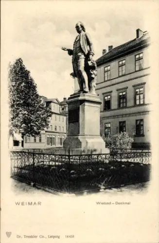 Ak Weimar in Thüringen, Goethe, Wieland Denkmal, Statue,  Dr. Trenkler Co., Leipzig
