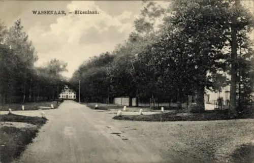 Ak Wassenaar Südholland Niederlande, Wassenaard, Eikenlaan, Straße, Bäume, Gebäude im Hintergrund