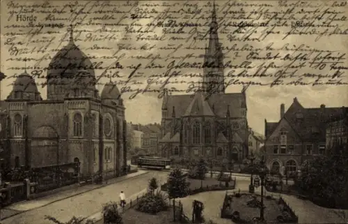 Ak Hörde Dortmund im Ruhrgebiet Westfalen, Rathausplatz, Synagoge, ev. Kirche, Rathaus