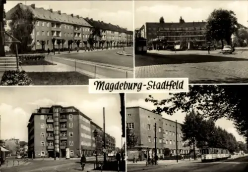 Ak Stadtfeld Magdeburg, Freiherr v. Stein Str., Olvenstedter Str., Diesdorfer Str., Straßenbahn