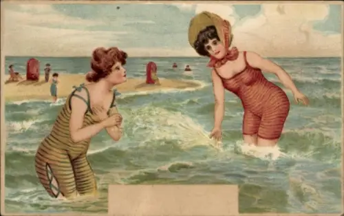 Litho Frauen am Strand, Bademode