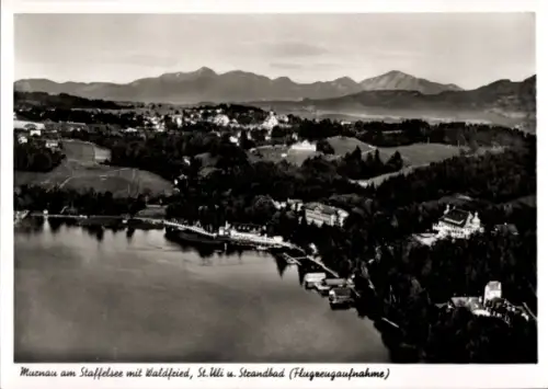 Ak Murnau am Staffelsee, Luftaufnahme, Staffelsee, Waldfeied, St. Uli, Steandbad