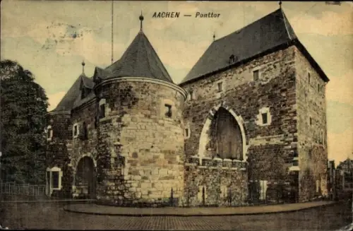 Ak Aachen, Ponttor,  Stadtmauer, Steine, Türme