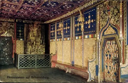 Ak Salzburg in Österreich, Festung Hohensalzburg, Fürstenzimmer,  farbige Darstellung, kunstvolle