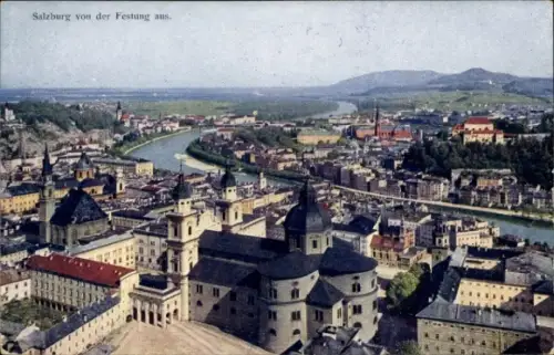 Ak Salzburg in Österreich, Panorama von  Festung, Salzach, Stadtansicht