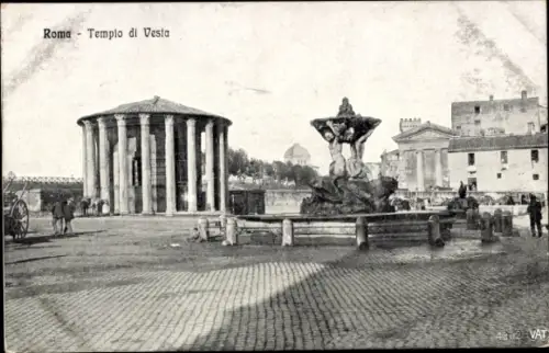 Ak Roma Rom Lazio, Tempio di Vesta, römische Ruinen, Brunnen,  Szenerie