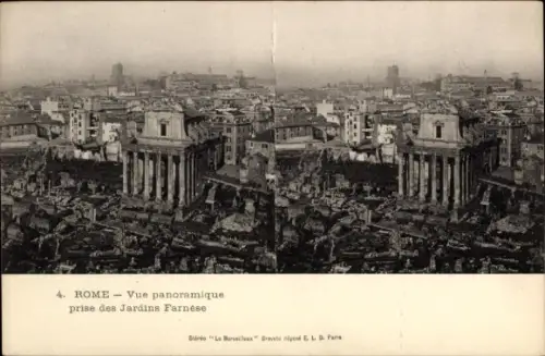 Stereo Ak Roma Rom Lazio, Stadtpanorama von den Farnesischen Gärten gesehen