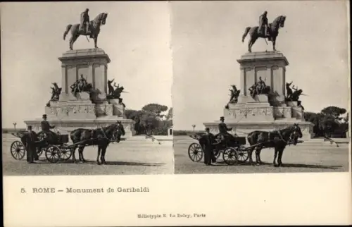 Stereo Ak Roma Rom Lazio, Monument Garibaldi, Pferdekutsche