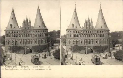 Stereo Ak Hansestadt Lübeck, Holstentor