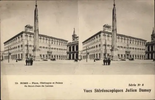 Stereo Ak Roma Rom Lazio, Platz, Obelisk, Palais St. Jean de Latran