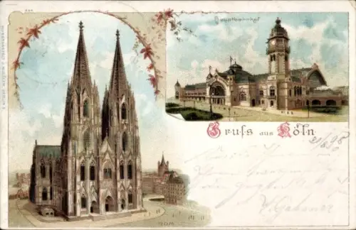 Litho Köln am Rhein, Dom, Hauptbahnhof