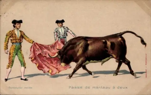 Künstler Ak Stierkampf, Passe de manteau à deux