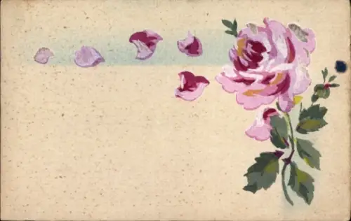 Handgemalt Ak Rosa Rose mit abfallenden Blütenblättern