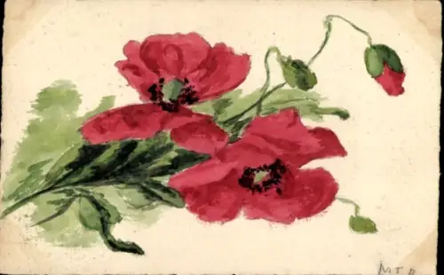 Handgemalt Ak Mohnblumen