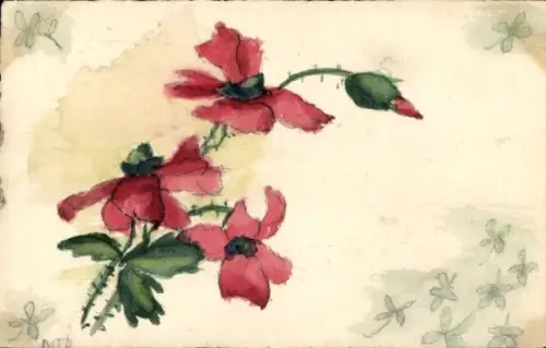 Handgemalt Ak Mohnblumen