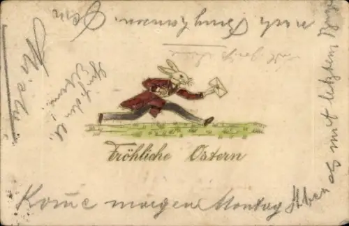 Präge Ak Glückwunsch Ostern, Osterhase mit Brief