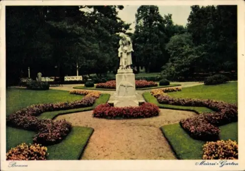 Ak Schnoor Bremen, Meierei-Garten, Statue, Blumenbeete, Bremen