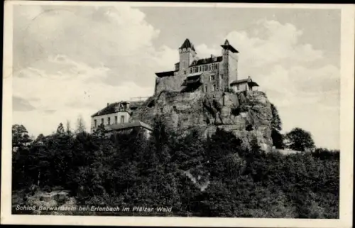 Ak Erlenbach bei Dahn in der Pfalz, Schloss Berwartstein,  Pfälzer Wald, schwarz-weiß