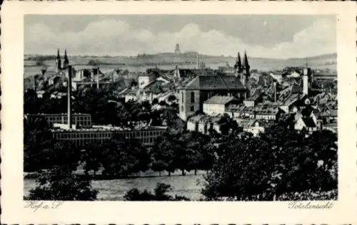 Ak Hof an der Saale Oberfranken Bayern, Theresienstein, Stadtansicht von Hof mit Fabrik, Kirch...