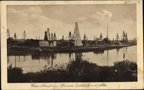 Ak Steinförde Wietze Lüneburger Heide, Erdölwerke an der Aller, Bohrtürme