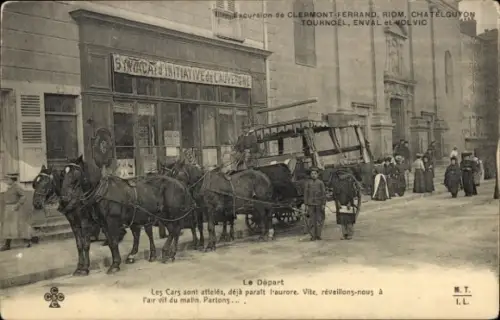 Ak Clermont Ferrand Puy de Dôme, Ausflugskutsche nebst dem Geschäft