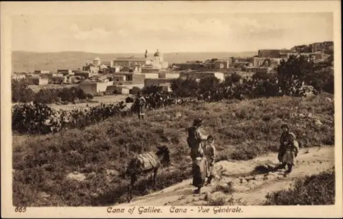 Ak Cana Kana Galiläa Israel, Vue generale, Umgebung, Kinder mit Esel