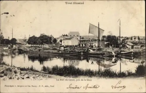 Ak Toul Meurthe et Moselle, Le Port du Canal, pris de la Gare