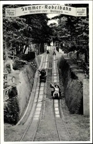 Ak Ibbenbüren im Tecklenburger Land, Sommerrodelbahn im Waldpark, E. Derhake