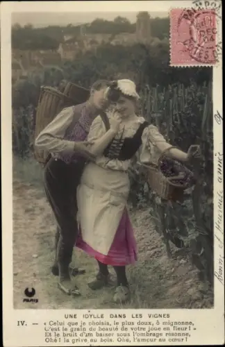 Ak Une Idylle dans les Vignes, Liebespaar, Weinanbau