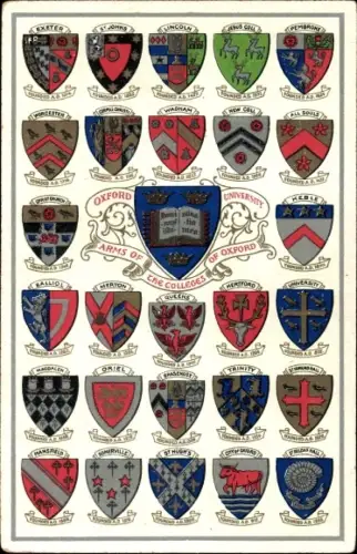 Studentika Ak Oxford Oxfordshire England, Oxford University, Arms of the Colleges