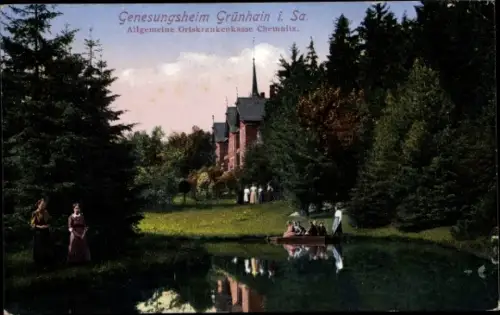 Ak Grünhain in Sachsen, Genesungsheim, Ruderpartie