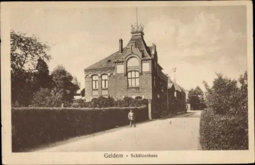 Ak Geldern in Nordrhein Westfalen, Schützenhaus von der Straße gesehen