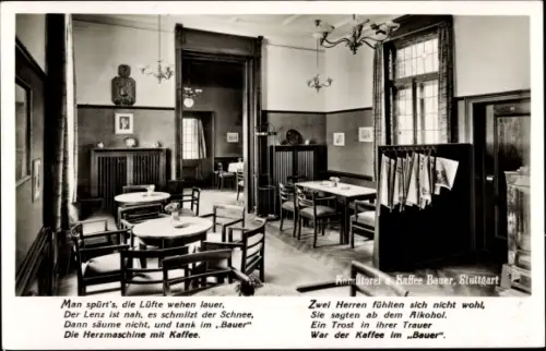 Ak Stuttgart in Württemberg, Konditorei Kaffee Bauer, Kronenstraße 31, Innenansicht