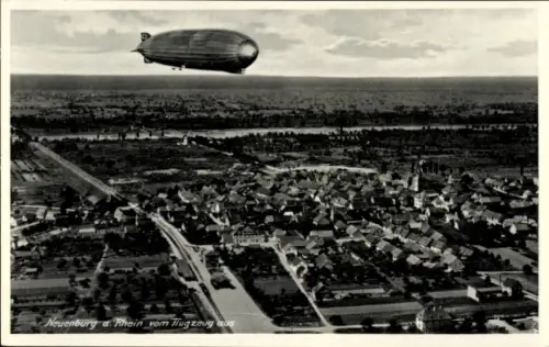 Ak Neuenburg am Rhein Baden, Luftaufnahme von  Zeppelin, Wohnhäuser, Landschaft
