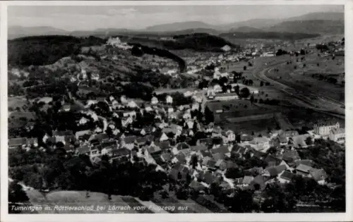 Ak Tumringen Lörrach in Baden, Luftaufnahme von Tumringen, Röttlerschloss, Lörrach, Landschaft