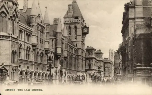 Ak Aldwych London,  die Law Courts,  Gebäude, Straßenansicht, Schwarz-Weiß-Foto