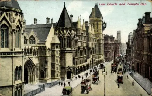 Ak Aldwych London, Law Courts, Temple Bar,  Gebäude, Straßenansicht, Menschen, Pferdewagen