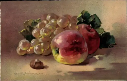 Künstler Ak Klein, Catharina, Früchtestillleben, Weintrauben, Äpfel
