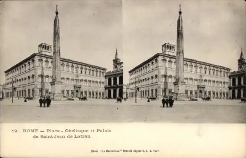 Stereo Ak Roma Rom Lazio, Platz, Obelisk, Palais St. Jean de Latran