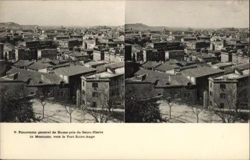 Stereo Ak Roma Rom Lazio, Panorama, Saint Pierre in Montorio vers le Fort Saint Ange