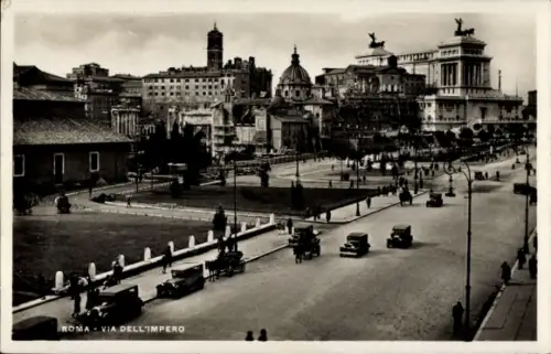 Ak Roma Rom Lazio, Schwarz-Weiß-Foto, Via dell'Impero, Autos,  Gebäude