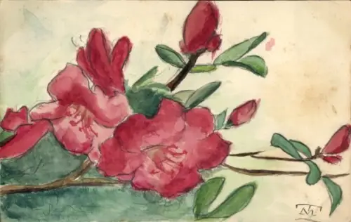 Handgemalt Ak Rote Blumen