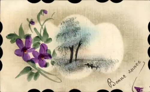 Handgemalt Ak Bonne année, Blumen