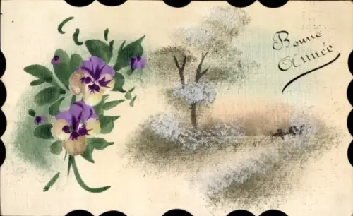 Handgemalt Ak Neujahr, Stiefmütterchen