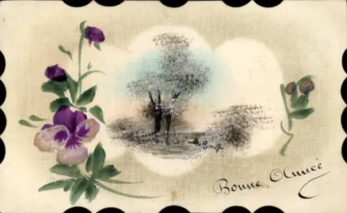 Handgemalt Ak Neujahr, Stiefmütterchen