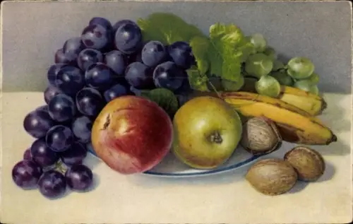 Künstler Ak Stillleben, Obstteller