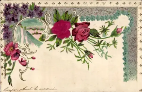 Präge Litho Blumen, Rosen